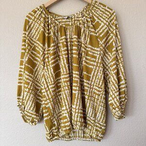 Next Pullover Top Boxy Size Medium Yellow White Green Long Sleeves